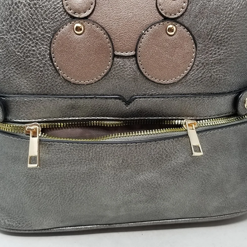 Metallic Pewter Bear Backpack and wallet set